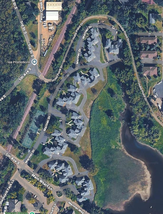 Aerial view of Mariner Dr properties